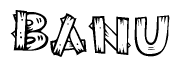 The image contains the name Banu written in a decorative, stylized font with a hand-drawn appearance. The lines are made up of what appears to be planks of wood, which are nailed together