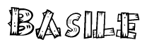 The image contains the name Basile written in a decorative, stylized font with a hand-drawn appearance. The lines are made up of what appears to be planks of wood, which are nailed together