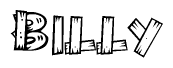 The image contains the name Billy written in a decorative, stylized font with a hand-drawn appearance. The lines are made up of what appears to be planks of wood, which are nailed together