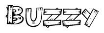 The clipart image shows the name Buzzy stylized to look like it is constructed out of separate wooden planks or boards, with each letter having wood grain and plank-like details.