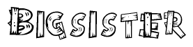 The clipart image shows the name Bigsister stylized to look like it is constructed out of separate wooden planks or boards, with each letter having wood grain and plank-like details.