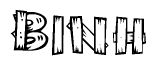 The image contains the name Binh written in a decorative, stylized font with a hand-drawn appearance. The lines are made up of what appears to be planks of wood, which are nailed together