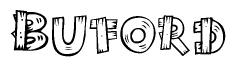 The clipart image shows the name Buford stylized to look like it is constructed out of separate wooden planks or boards, with each letter having wood grain and plank-like details.