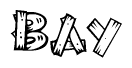 The clipart image shows the name Bay stylized to look like it is constructed out of separate wooden planks or boards, with each letter having wood grain and plank-like details.