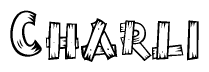 The clipart image shows the name Charli stylized to look as if it has been constructed out of wooden planks or logs. Each letter is designed to resemble pieces of wood.