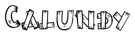 The image contains the name Calundy written in a decorative, stylized font with a hand-drawn appearance. The lines are made up of what appears to be planks of wood, which are nailed together
