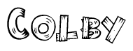 The clipart image shows the name Colby stylized to look as if it has been constructed out of wooden planks or logs. Each letter is designed to resemble pieces of wood.