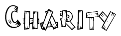 The image contains the name Charity written in a decorative, stylized font with a hand-drawn appearance. The lines are made up of what appears to be planks of wood, which are nailed together