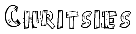 The clipart image shows the name Chritsies stylized to look like it is constructed out of separate wooden planks or boards, with each letter having wood grain and plank-like details.