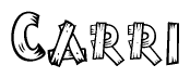 The clipart image shows the name Carri stylized to look like it is constructed out of separate wooden planks or boards, with each letter having wood grain and plank-like details.