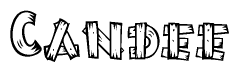 The image contains the name Candee written in a decorative, stylized font with a hand-drawn appearance. The lines are made up of what appears to be planks of wood, which are nailed together