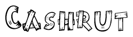 The image contains the name Cashrut written in a decorative, stylized font with a hand-drawn appearance. The lines are made up of what appears to be planks of wood, which are nailed together
