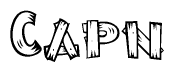 The clipart image shows the name Capn stylized to look as if it has been constructed out of wooden planks or logs. Each letter is designed to resemble pieces of wood.