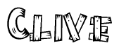 The clipart image shows the name Clive stylized to look as if it has been constructed out of wooden planks or logs. Each letter is designed to resemble pieces of wood.
