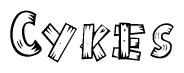 The clipart image shows the name Cykes stylized to look as if it has been constructed out of wooden planks or logs. Each letter is designed to resemble pieces of wood.