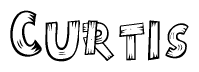 The image contains the name Curtis written in a decorative, stylized font with a hand-drawn appearance. The lines are made up of what appears to be planks of wood, which are nailed together