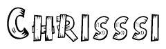 The image contains the name Chrisssi written in a decorative, stylized font with a hand-drawn appearance. The lines are made up of what appears to be planks of wood, which are nailed together