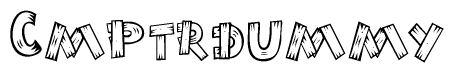 The image contains the name Cmptrdummy written in a decorative, stylized font with a hand-drawn appearance. The lines are made up of what appears to be planks of wood, which are nailed together