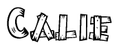 The image contains the name Calie written in a decorative, stylized font with a hand-drawn appearance. The lines are made up of what appears to be planks of wood, which are nailed together