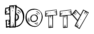 The image contains the name Dotty written in a decorative, stylized font with a hand-drawn appearance. The lines are made up of what appears to be planks of wood, which are nailed together