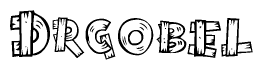 The clipart image shows the name Drgobel stylized to look as if it has been constructed out of wooden planks or logs. Each letter is designed to resemble pieces of wood.