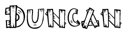 The clipart image shows the name Duncan stylized to look as if it has been constructed out of wooden planks or logs. Each letter is designed to resemble pieces of wood.