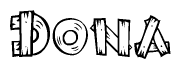 The image contains the name Dona written in a decorative, stylized font with a hand-drawn appearance. The lines are made up of what appears to be planks of wood, which are nailed together