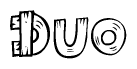 The image contains the name Duo written in a decorative, stylized font with a hand-drawn appearance. The lines are made up of what appears to be planks of wood, which are nailed together