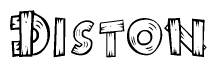 The clipart image shows the name Diston stylized to look as if it has been constructed out of wooden planks or logs. Each letter is designed to resemble pieces of wood.