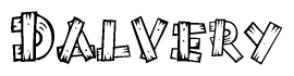 The image contains the name Dalvery written in a decorative, stylized font with a hand-drawn appearance. The lines are made up of what appears to be planks of wood, which are nailed together
