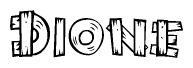 The clipart image shows the name Dione stylized to look like it is constructed out of separate wooden planks or boards, with each letter having wood grain and plank-like details.