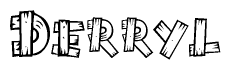 The clipart image shows the name Derryl stylized to look as if it has been constructed out of wooden planks or logs. Each letter is designed to resemble pieces of wood.