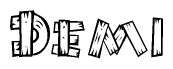 The image contains the name Demi written in a decorative, stylized font with a hand-drawn appearance. The lines are made up of what appears to be planks of wood, which are nailed together