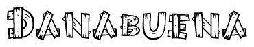 The image contains the name Danabuena written in a decorative, stylized font with a hand-drawn appearance. The lines are made up of what appears to be planks of wood, which are nailed together