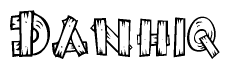 The clipart image shows the name Danhiq stylized to look like it is constructed out of separate wooden planks or boards, with each letter having wood grain and plank-like details.