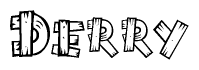The clipart image shows the name Derry stylized to look like it is constructed out of separate wooden planks or boards, with each letter having wood grain and plank-like details.