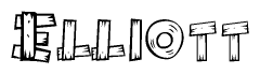 The clipart image shows the name Elliott stylized to look as if it has been constructed out of wooden planks or logs. Each letter is designed to resemble pieces of wood.