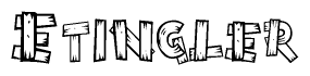 The clipart image shows the name Etingler stylized to look like it is constructed out of separate wooden planks or boards, with each letter having wood grain and plank-like details.