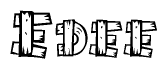 The image contains the name Edee written in a decorative, stylized font with a hand-drawn appearance. The lines are made up of what appears to be planks of wood, which are nailed together