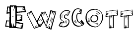 The clipart image shows the name Ewscott stylized to look like it is constructed out of separate wooden planks or boards, with each letter having wood grain and plank-like details.