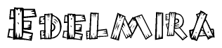 The image contains the name Edelmira written in a decorative, stylized font with a hand-drawn appearance. The lines are made up of what appears to be planks of wood, which are nailed together