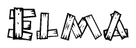 The clipart image shows the name Elma stylized to look like it is constructed out of separate wooden planks or boards, with each letter having wood grain and plank-like details.