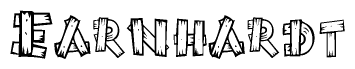 The image contains the name Earnhardt written in a decorative, stylized font with a hand-drawn appearance. The lines are made up of what appears to be planks of wood, which are nailed together