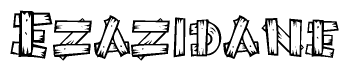 The image contains the name Ezazidane written in a decorative, stylized font with a hand-drawn appearance. The lines are made up of what appears to be planks of wood, which are nailed together