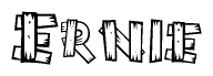 The image contains the name Ernie written in a decorative, stylized font with a hand-drawn appearance. The lines are made up of what appears to be planks of wood, which are nailed together