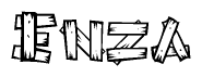 The image contains the name Enza written in a decorative, stylized font with a hand-drawn appearance. The lines are made up of what appears to be planks of wood, which are nailed together