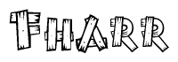 The image contains the name Fharr written in a decorative, stylized font with a hand-drawn appearance. The lines are made up of what appears to be planks of wood, which are nailed together
