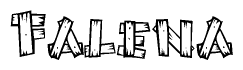 The image contains the name Falena written in a decorative, stylized font with a hand-drawn appearance. The lines are made up of what appears to be planks of wood, which are nailed together