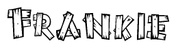The image contains the name Frankie written in a decorative, stylized font with a hand-drawn appearance. The lines are made up of what appears to be planks of wood, which are nailed together