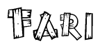 The image contains the name Fari written in a decorative, stylized font with a hand-drawn appearance. The lines are made up of what appears to be planks of wood, which are nailed together